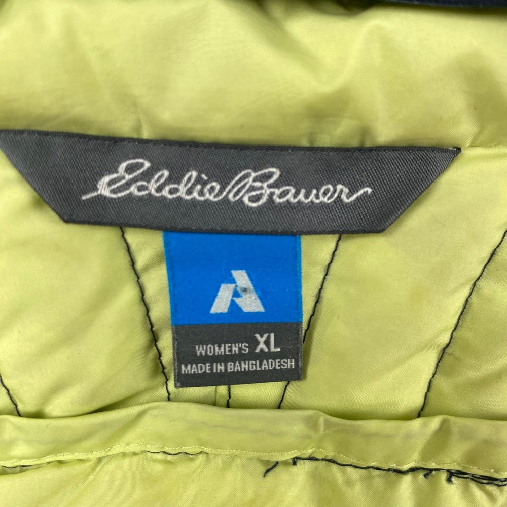 Eddie Bauer Womens XL StormDown 800 Puffer Jacket Navy Blue Lime Green Hooded - Picture 2 of 12